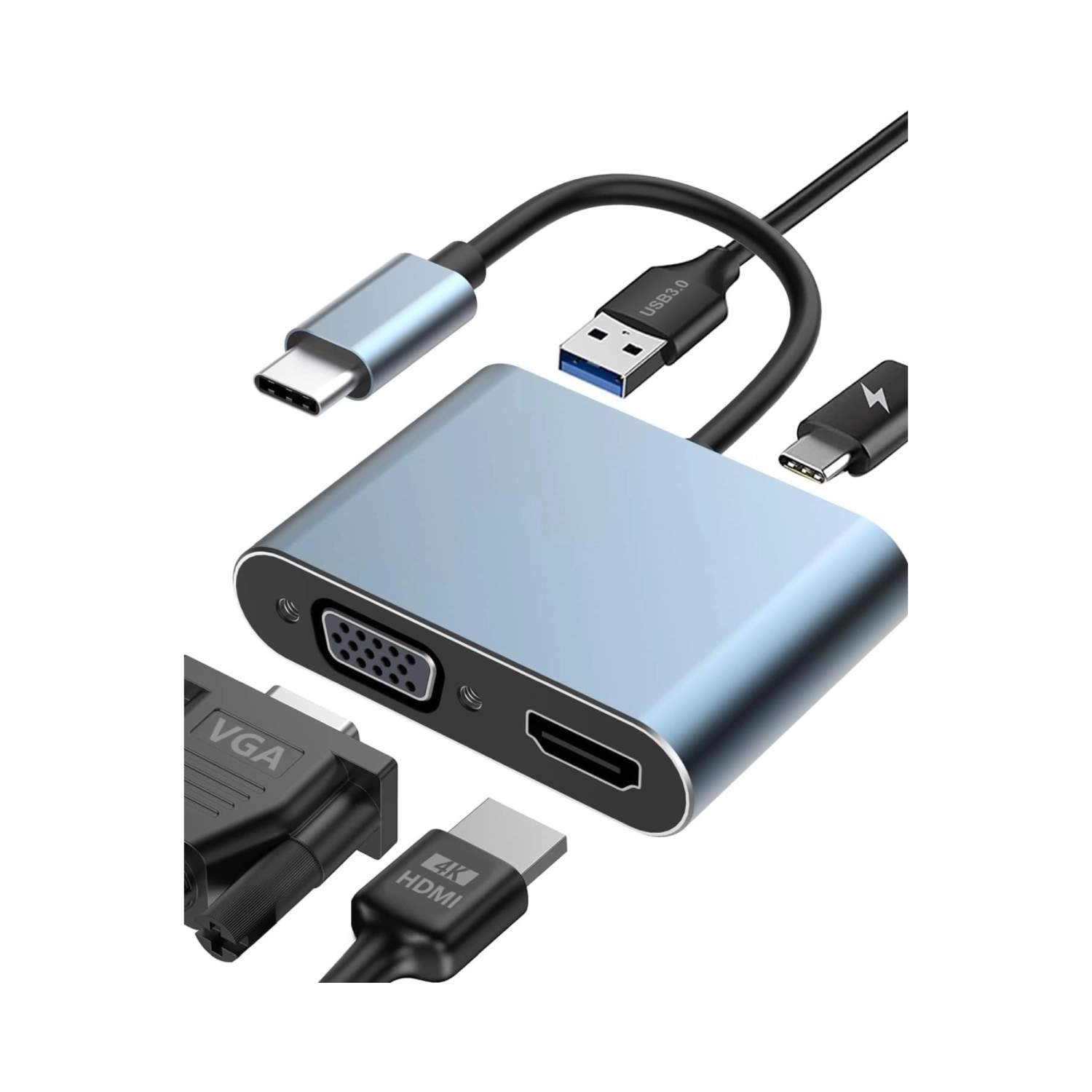 adaptateur 4 en 1 usb type c male vers hdmi vga usb c usb 30 noir 550